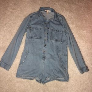 Oversized Button-Up Denim Romper